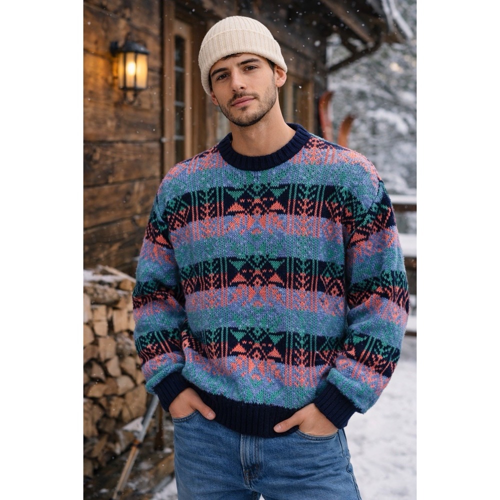 Vintage Eagle Pass Sweater M Fair Isle Nordic Knit‎ Grandpa Core Ski Pullove